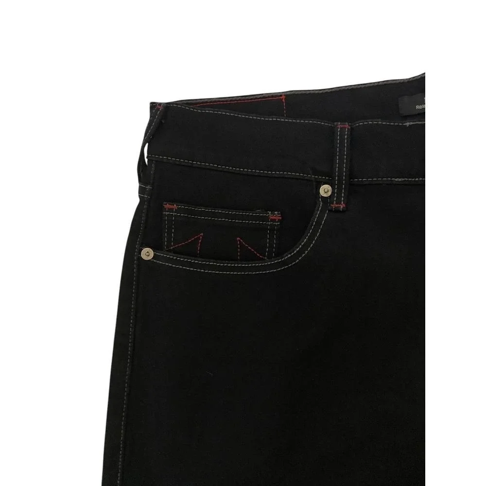 True Religion Ricky Relaxed Straight Jeans Black Rinse Red Stitch Mens 36x34 NEW